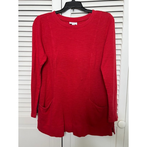 J. Jill Tops - J Jill Red Tunic S Crew Neck Patch Pockets Side Slits Cozy Holiday Knit